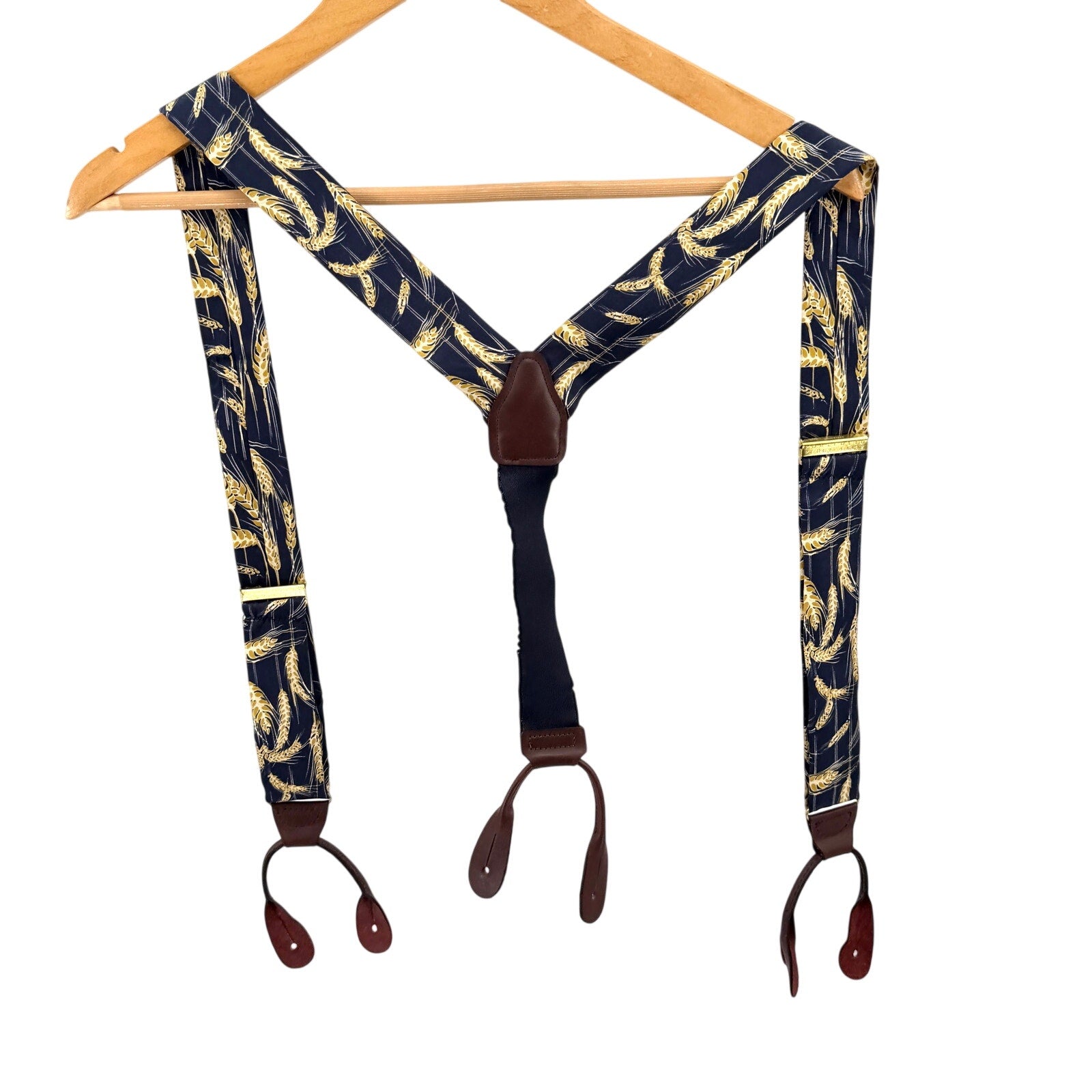 Vintage 90s Perry Ellis Portfolio Navy 100% Silk Wheat Suspenders