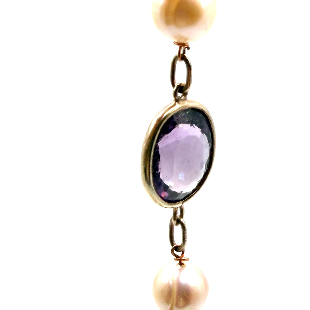 Vintage Y2K Pink Pearl Amethyst Citrine Topaz Wire Wrapped Station Necklace