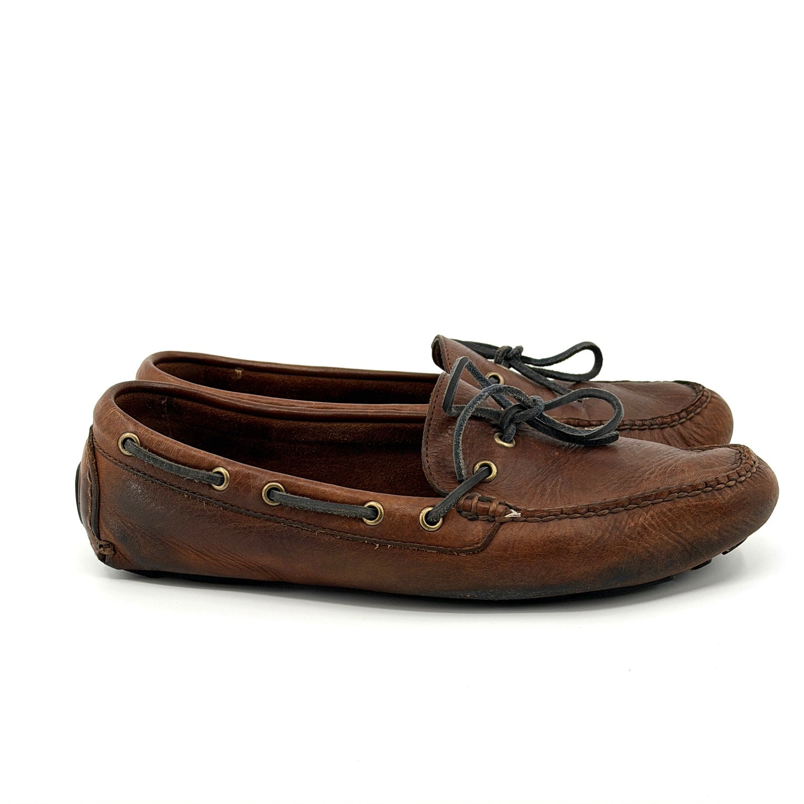 Vintage 90s Brooks Brothers Brown Leather Pebble Grain Driving Loafers