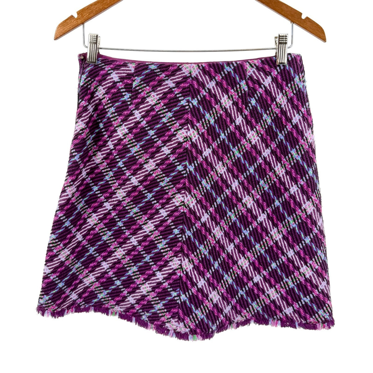 Kate Spade New York Purple Plaid Tweed Preppy A-Line Mini Skirt