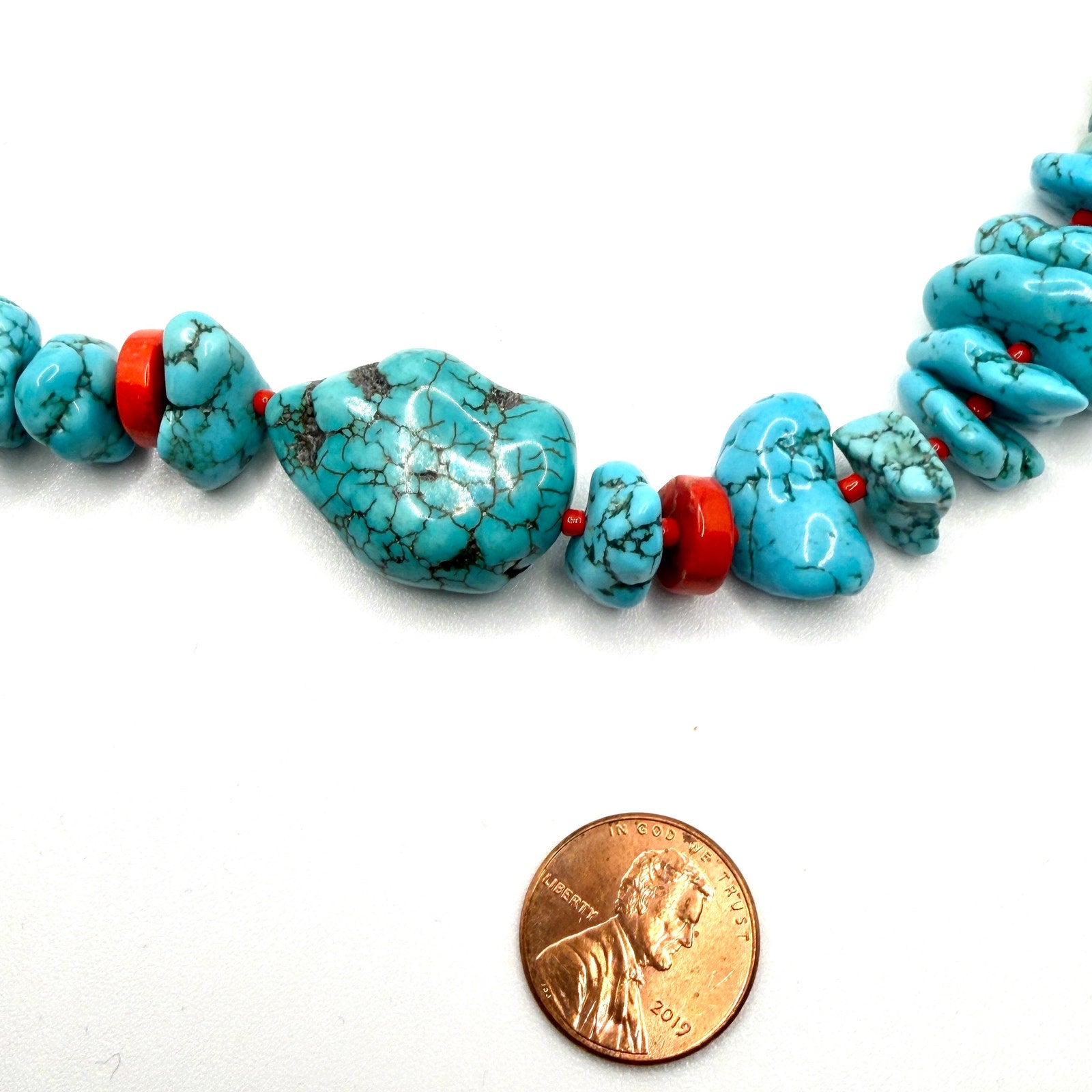 Vintage Handmade Genuine Turquoise Chunk and Rondelle Bead Necklace