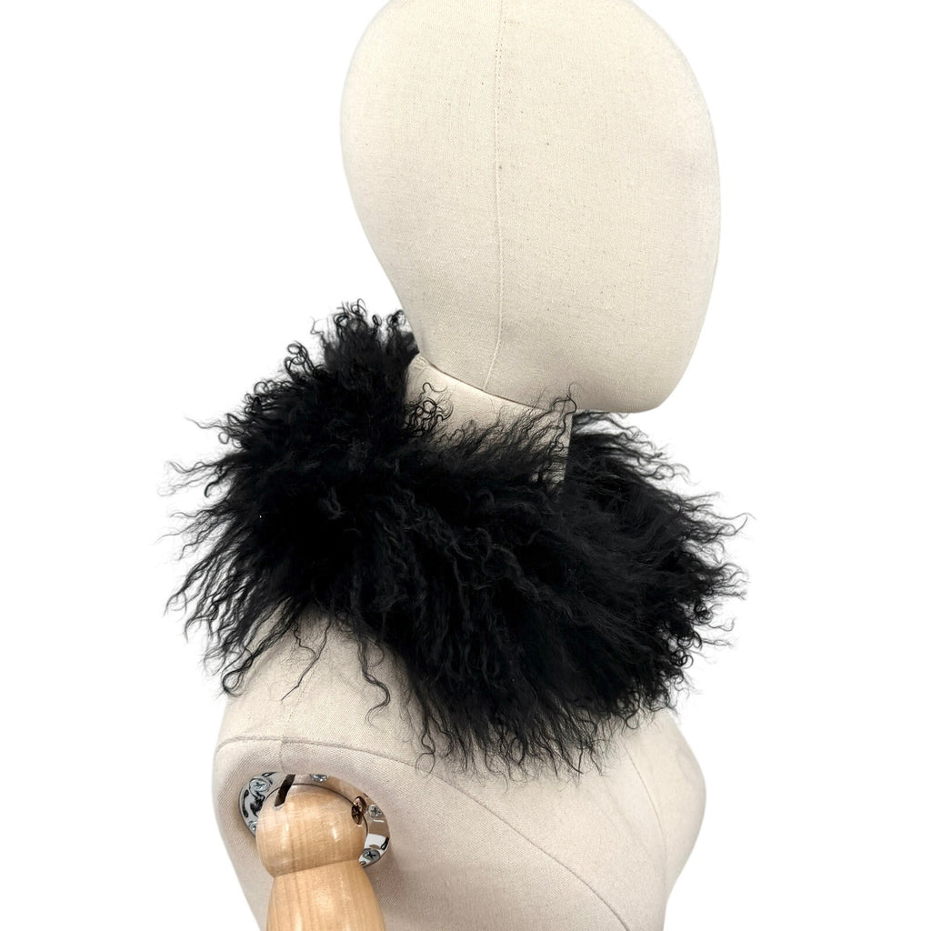 Vintage Y2K Unbranded Black Genuine Sheepskin Shaggy Curly Fur Collar Wrap Scarf