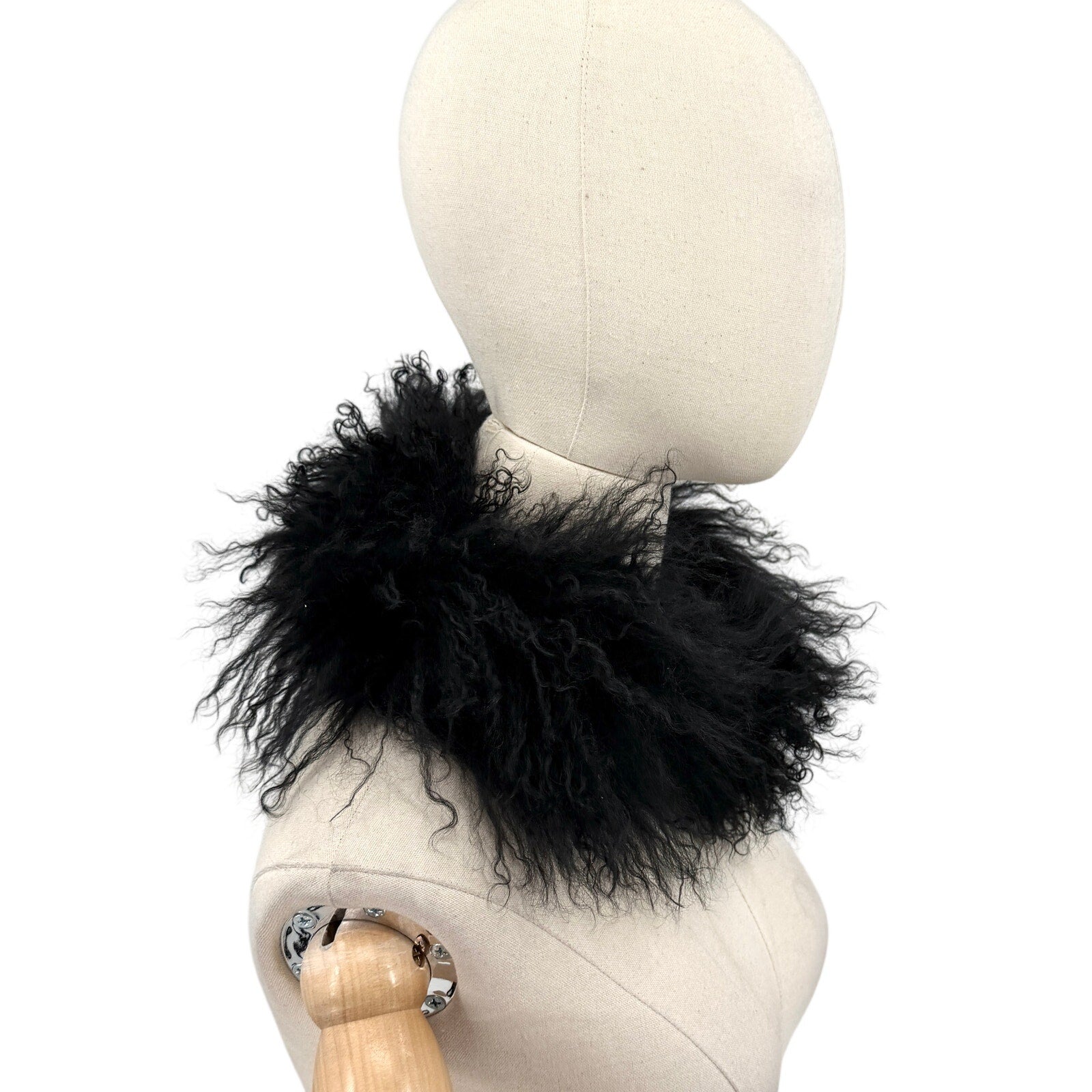 Vintage Y2K Unbranded Black Genuine Sheepskin Shaggy Curly Fur Collar Wrap Scarf