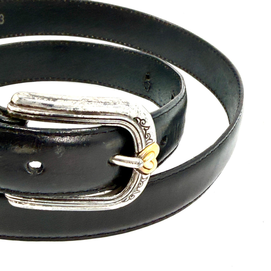 Vintage 90s Brighton Black Genuine Leather Western Heart Star Buckle Belt