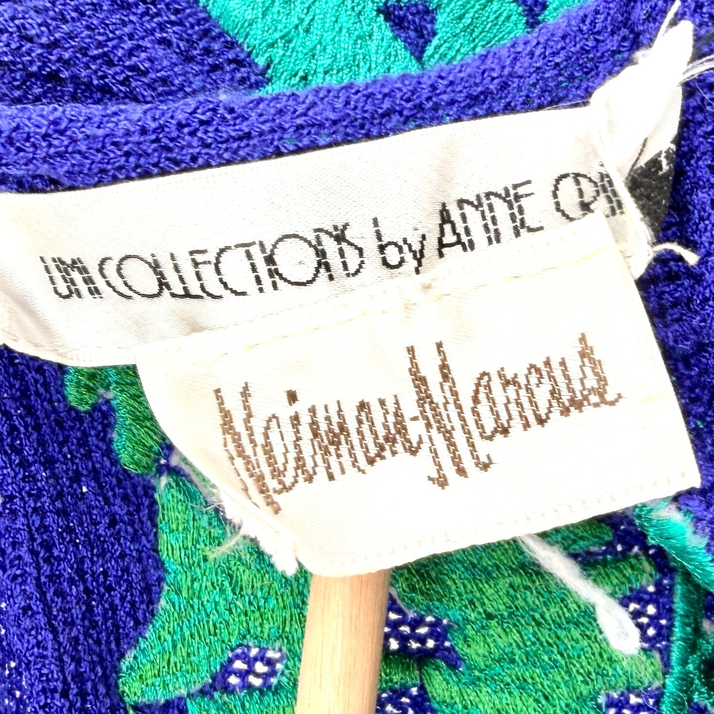 Vintage 80s Umi Collections by Anne Crimmins Blue Teal Embroidered Sweater