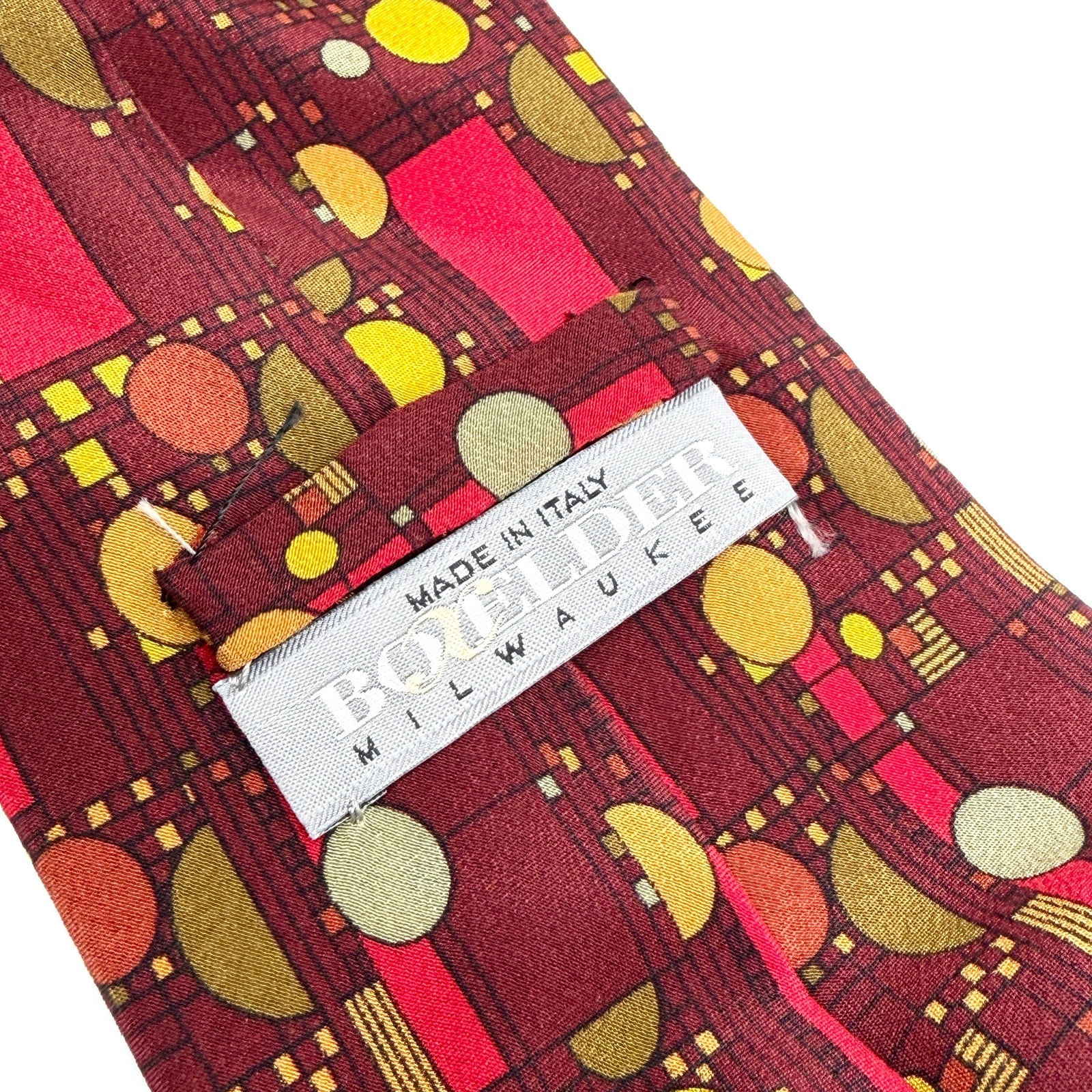 Vintage 90s Frank Lloyd Wright Silk Maroon Coonley Confetti Necktie
