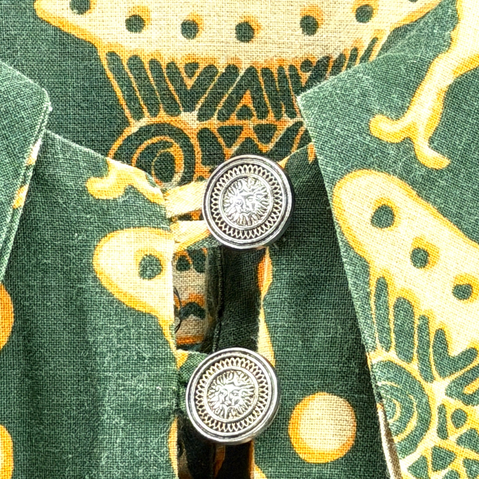 Vintage 90s You Lim California Green Yellow 100% Cotton Tribal Trapeze Dress