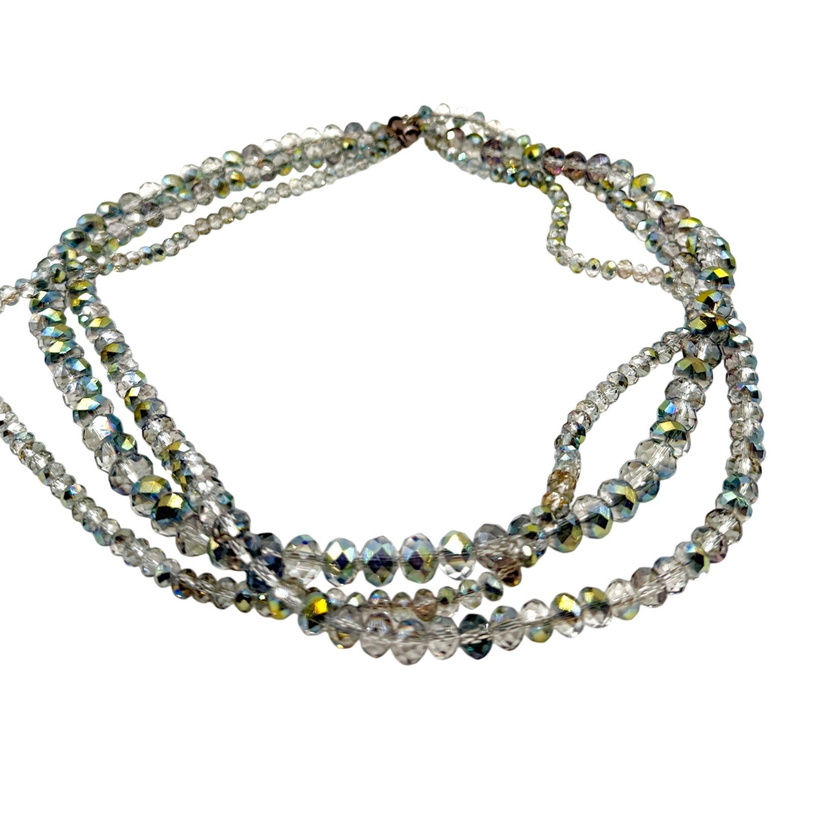 Vintage 90s Donna Dressler Signed Sterling AB Glass Crystal 3 Strand Necklace