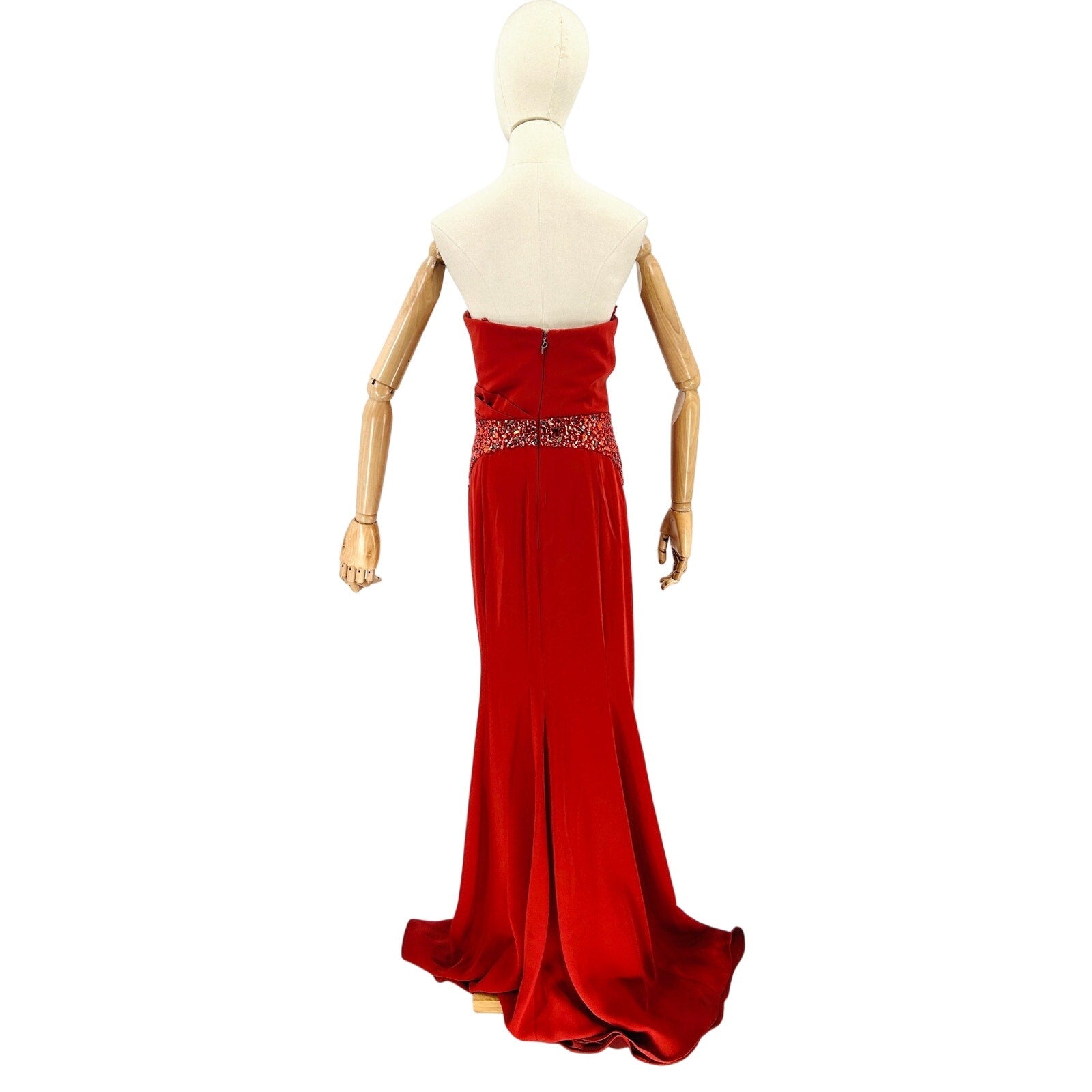 NWT Pamella Roland Red Embellished Ruched Strapless Gown