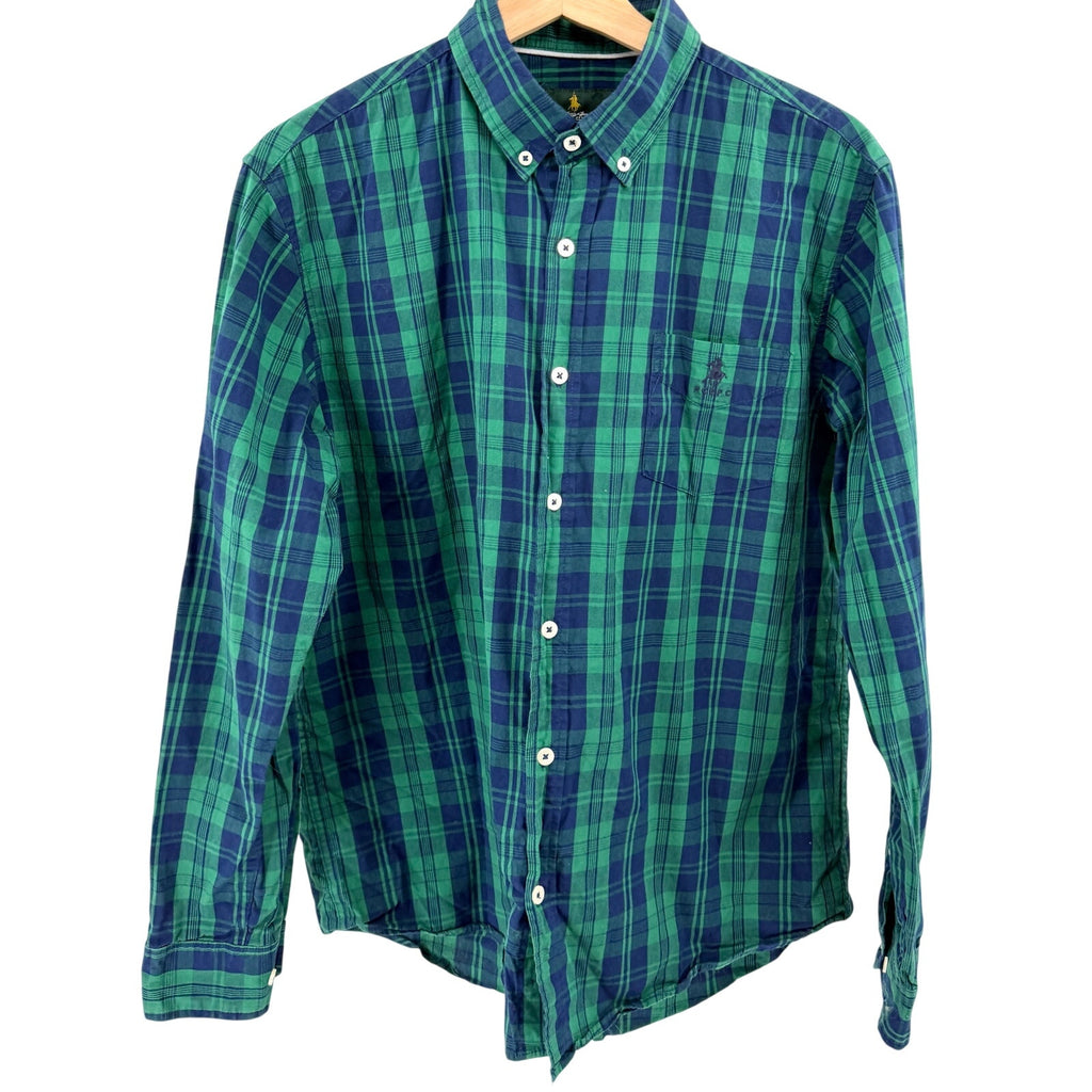 Royal County Of Berkshire Polo Club Green Navy Tartan Plaid Button-Down Shirt