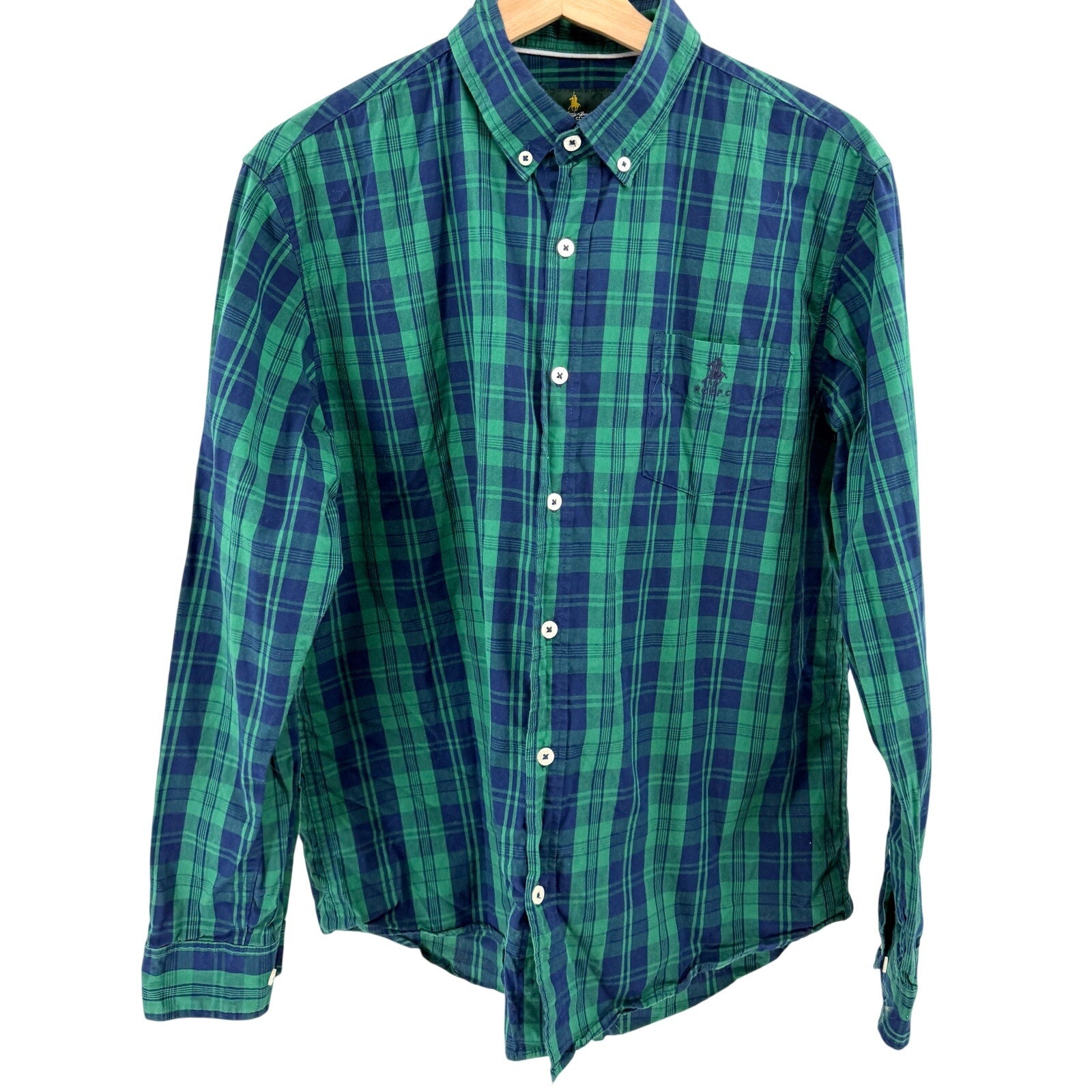 Royal County Of Berkshire Polo Club Green Navy Tartan Plaid Button-Down Shirt