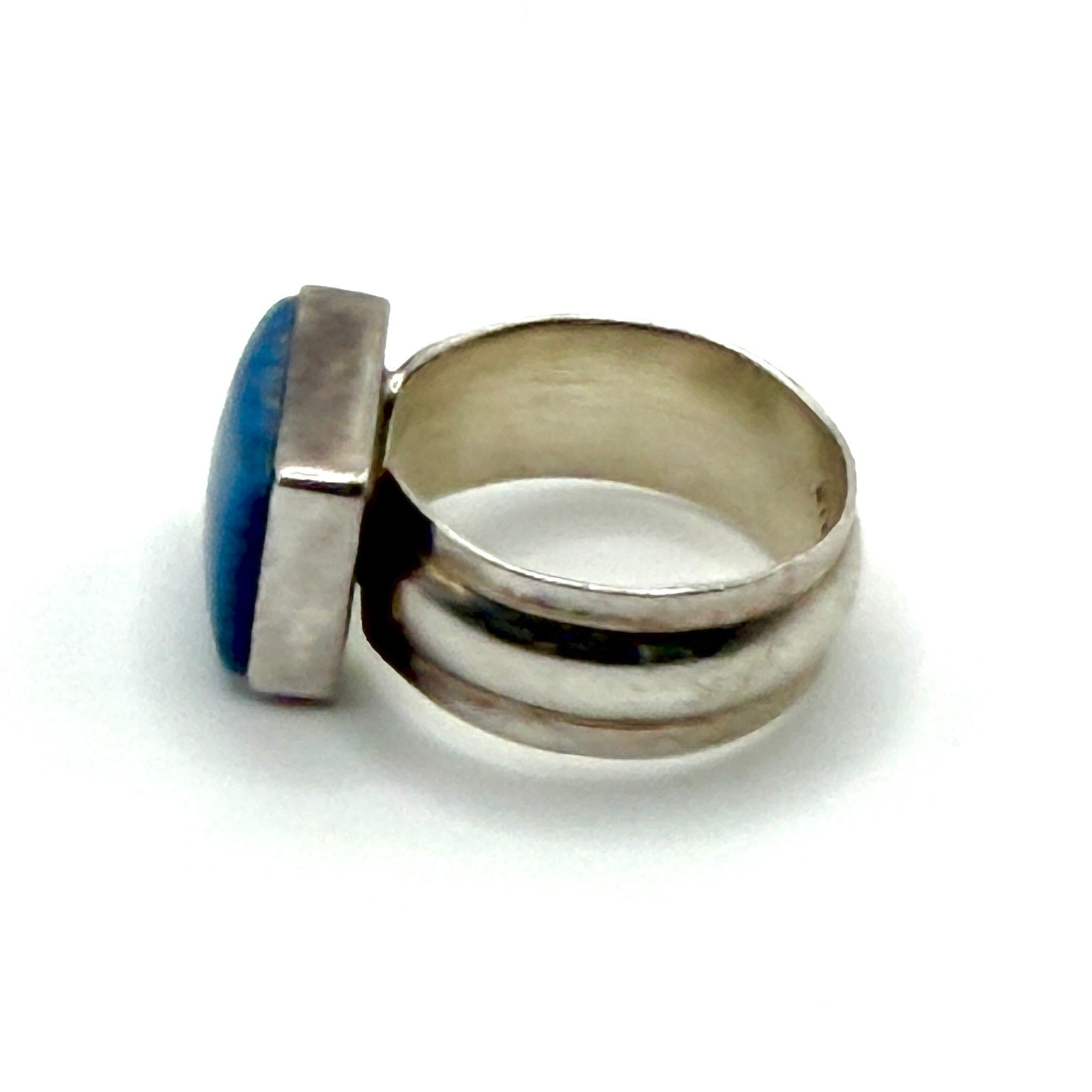 Vintage 90s Blue Lapis Sterling Silver Stamped Boho Statement Ring