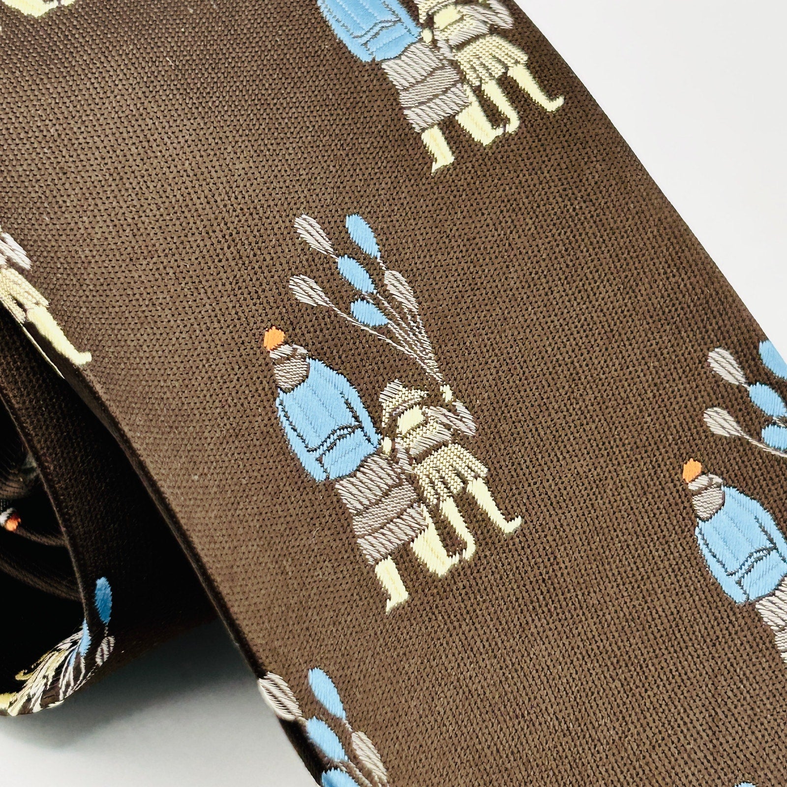 Vintage 60s 70s Kelly 1 Brown Blue Novelty Father Son Polyester Necktie