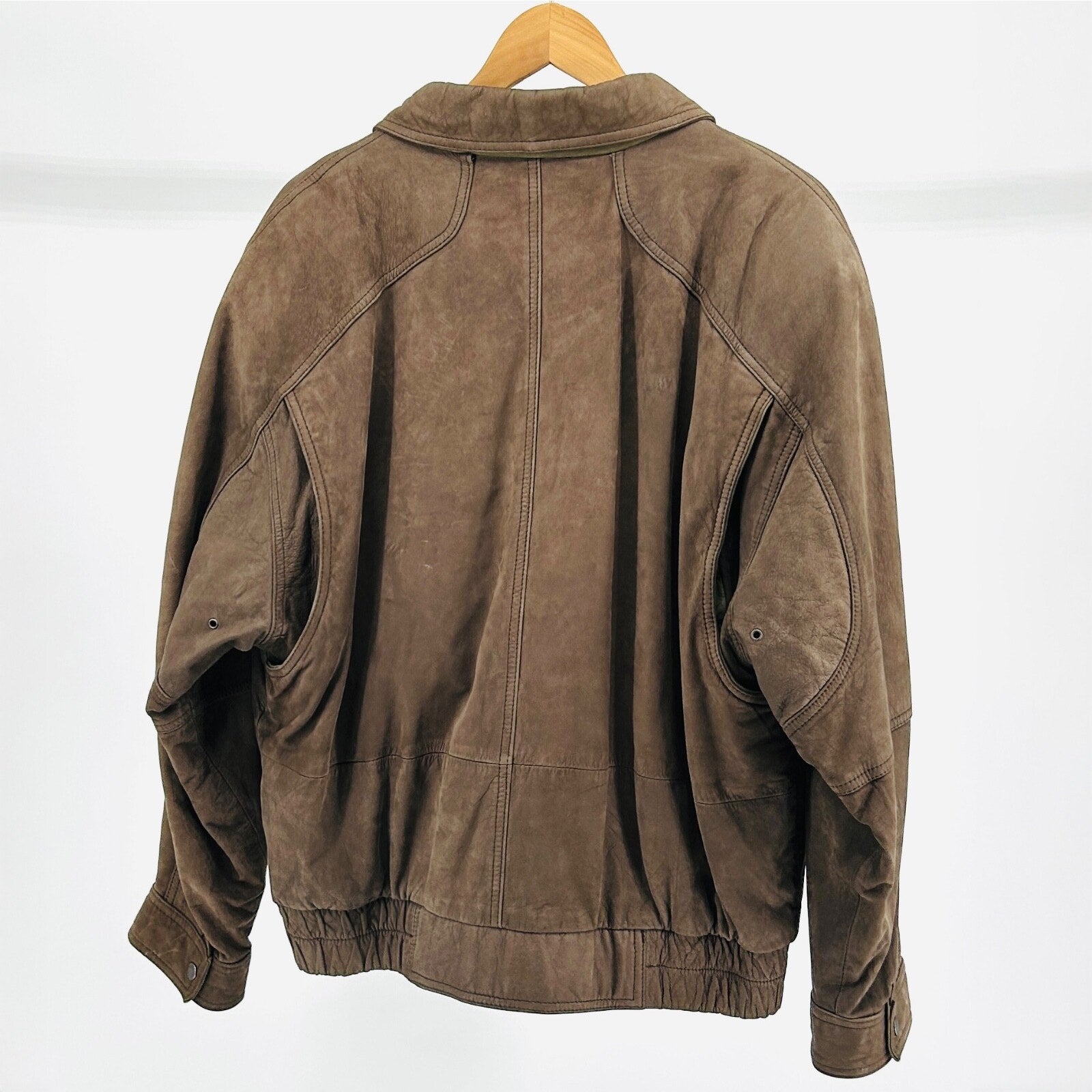 Vintage 90s Compton & Ashley Brown Genuine Suede Leather Bomber Jacket