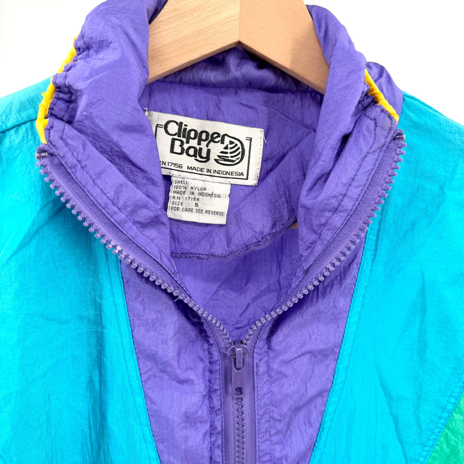 Vintage 90s Clipper Bay Colorblock Purple Rainbow Windbreaker Tracksuit Set