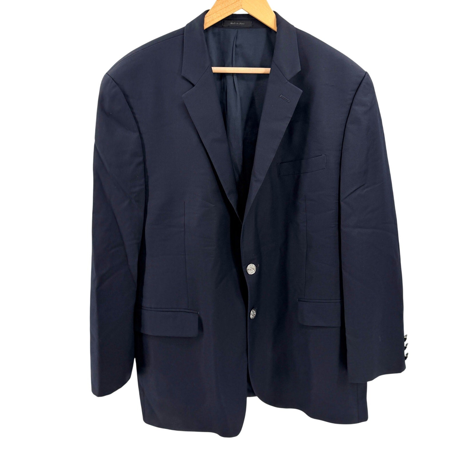 Lauren Ralph Lauren Navy Blue 100% Wool Preppy Crest Buttons Blazer