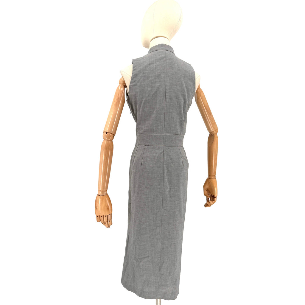 Vintage Y2K Burberry London Gray Minimalist Pleated Sleeveless Pencil Dress