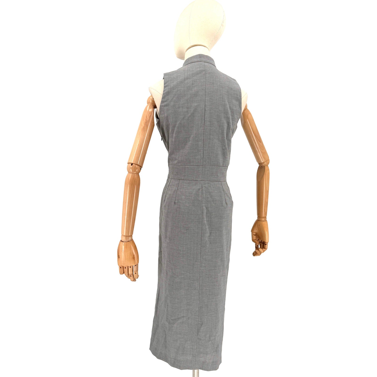 Vintage Y2K Burberry London Gray Minimalist Pleated Sleeveless Pencil Dress