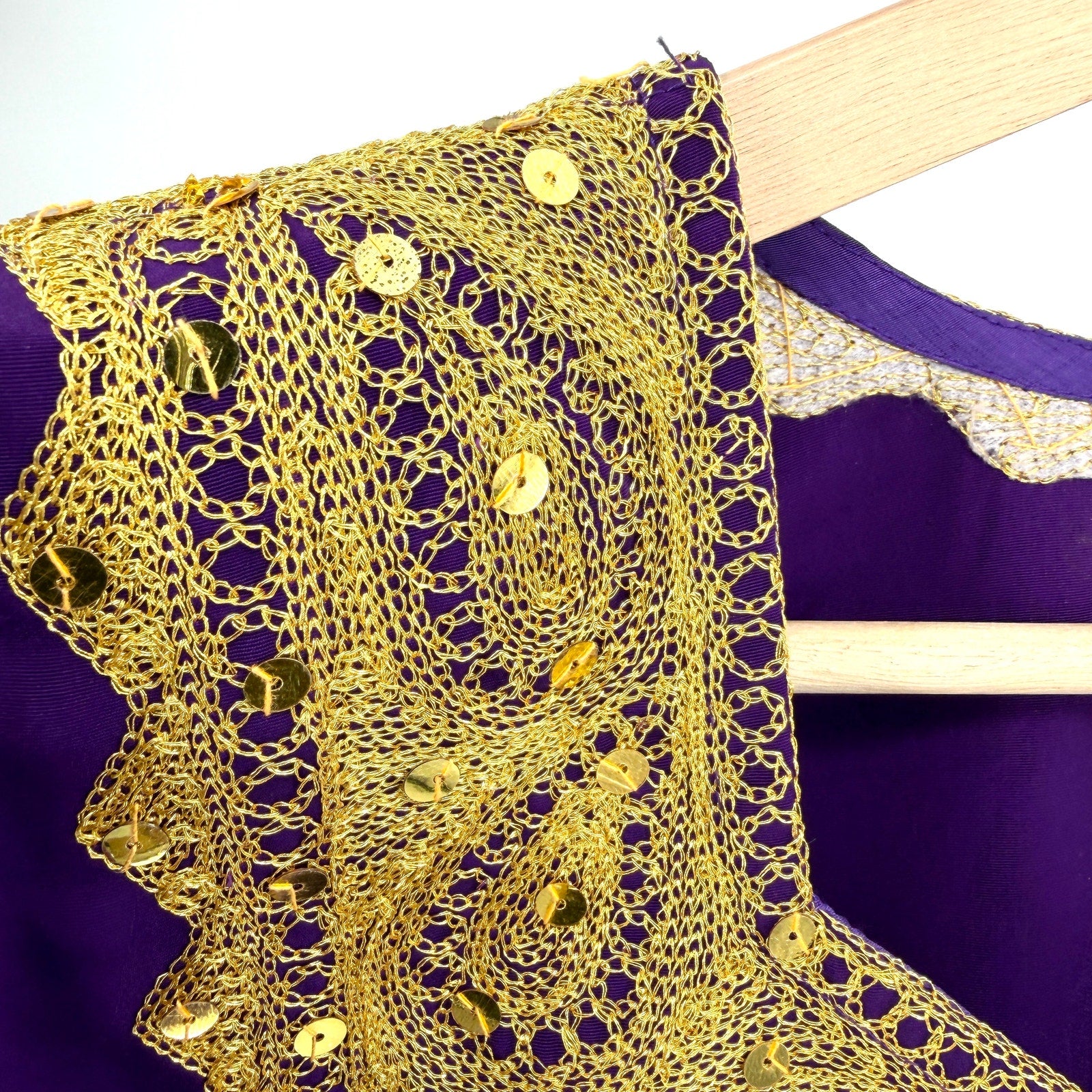 Vintage 90s Purple Gold Embroidered Sequin African Kaftan Maxi Dress