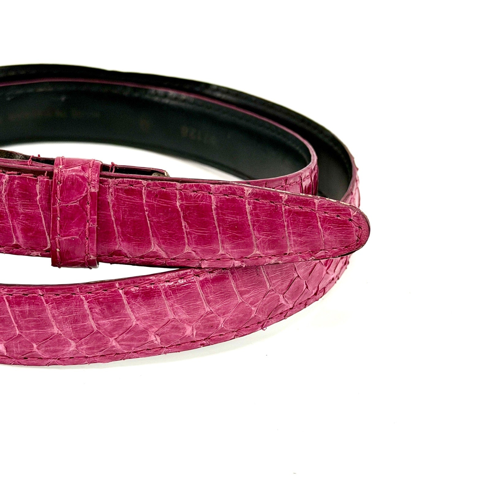 Vintage 90s Pink Genuine Snakeskin Gold Buckle Skinny Belt