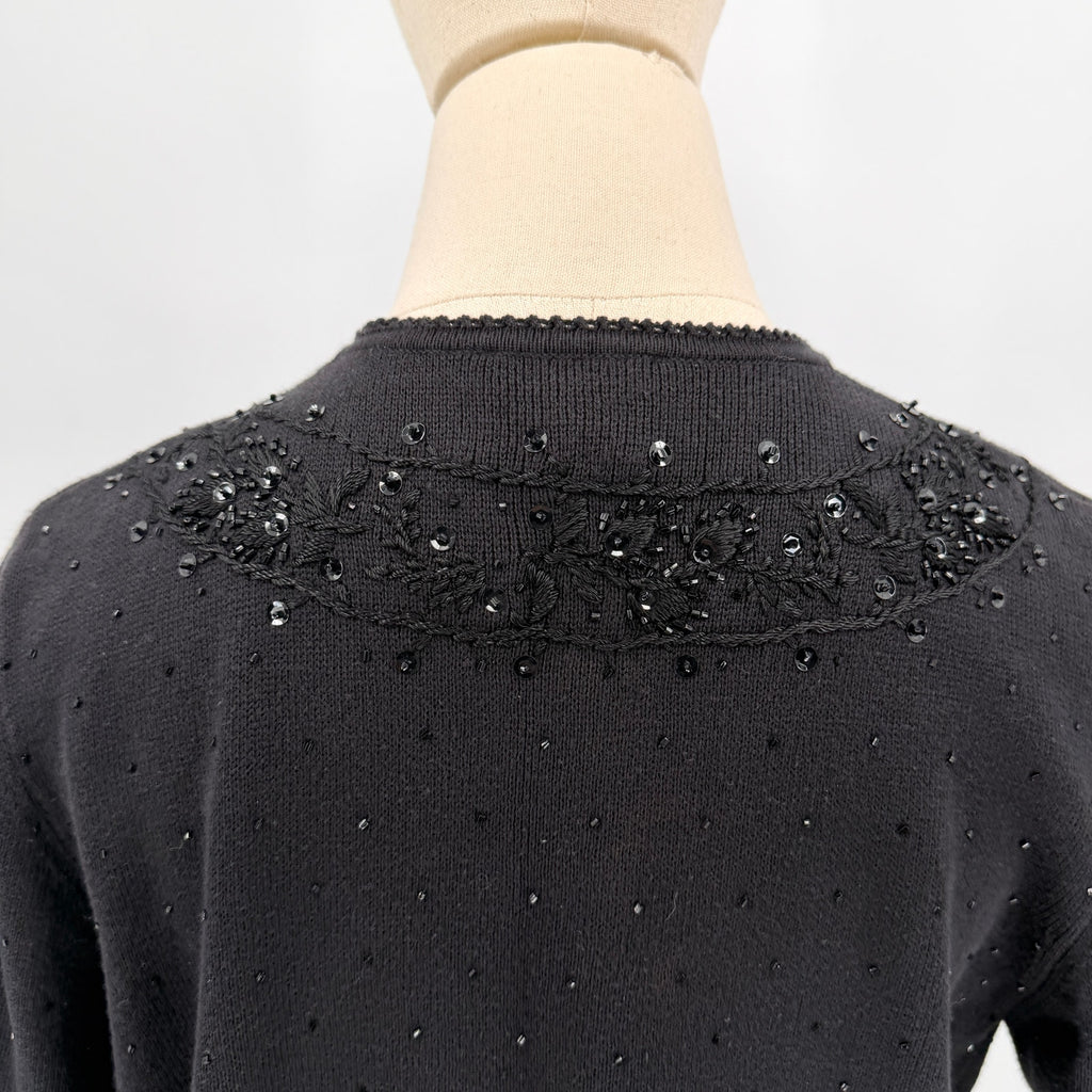 Vintage 90s Black 100% Cotton Beaded Sequin Cardigan