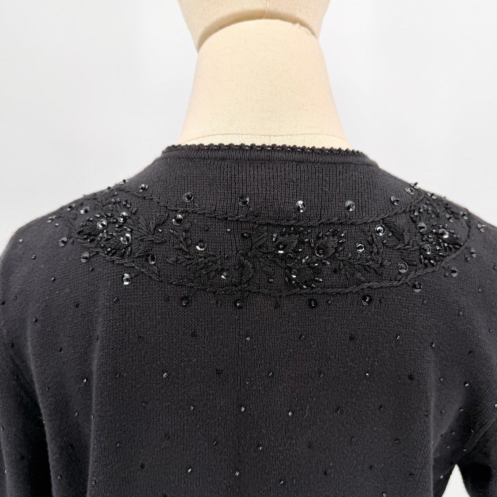 Vintage 90s Black 100% Cotton Beaded Sequin Cardigan