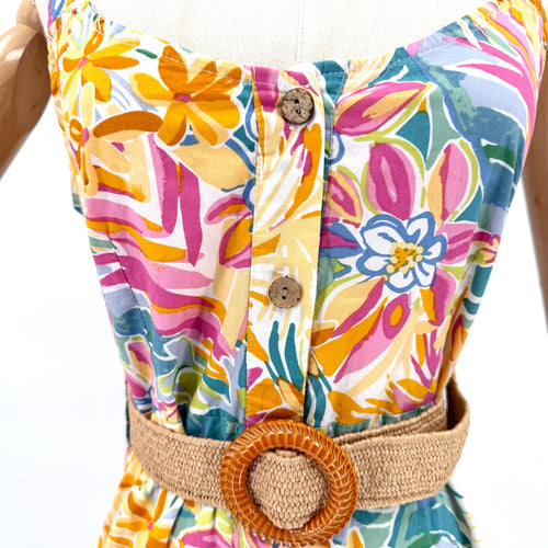 Le Bain Par Molly Bracken Pink Floral 100% Cotton Belted Midi Sundress