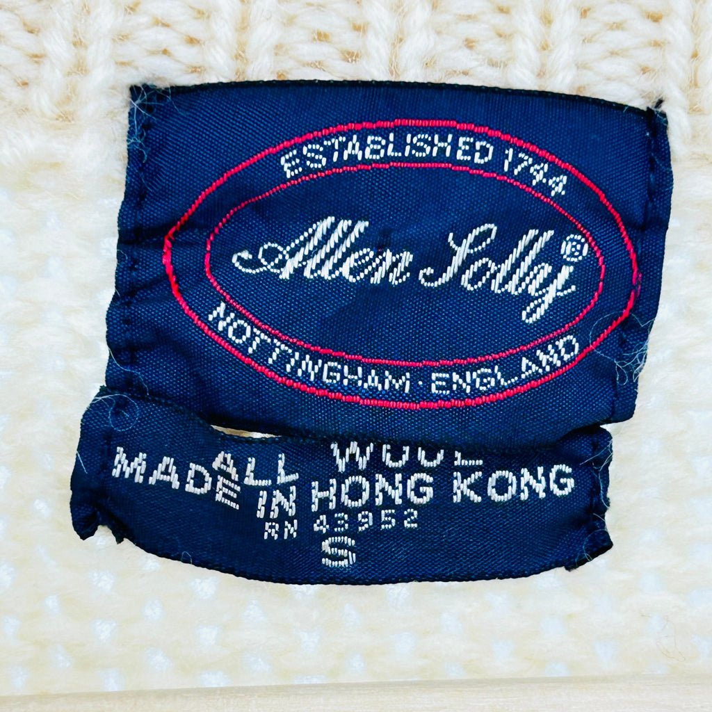 Vintage 70s Allen Solly Cream 100% Wool Cable Knit Fisherman Sweater