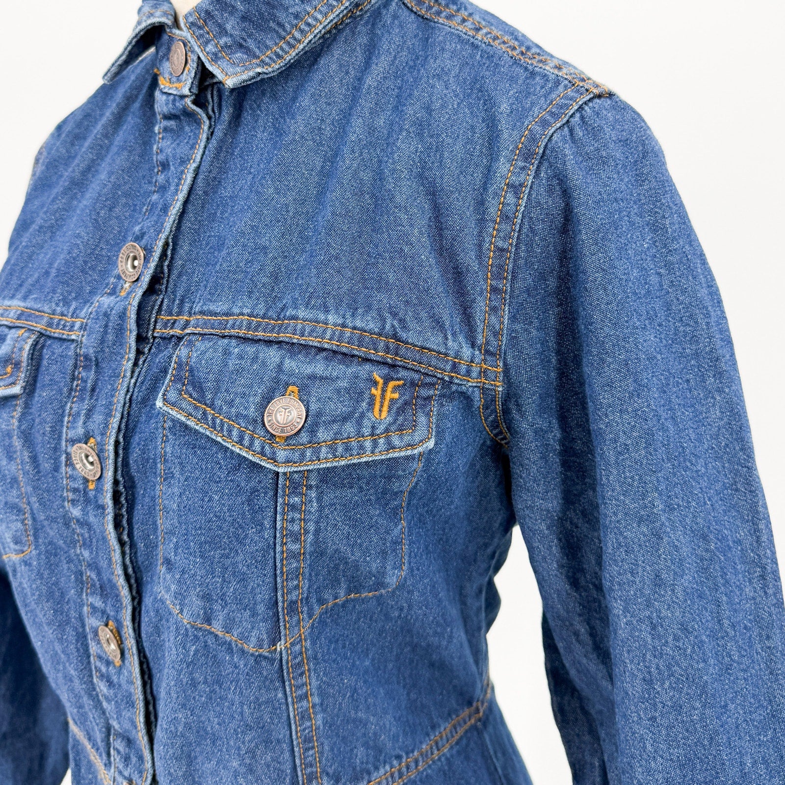 Frye Blue 100% Cotton Button Front Pocket Denim Mini Shirt Dress