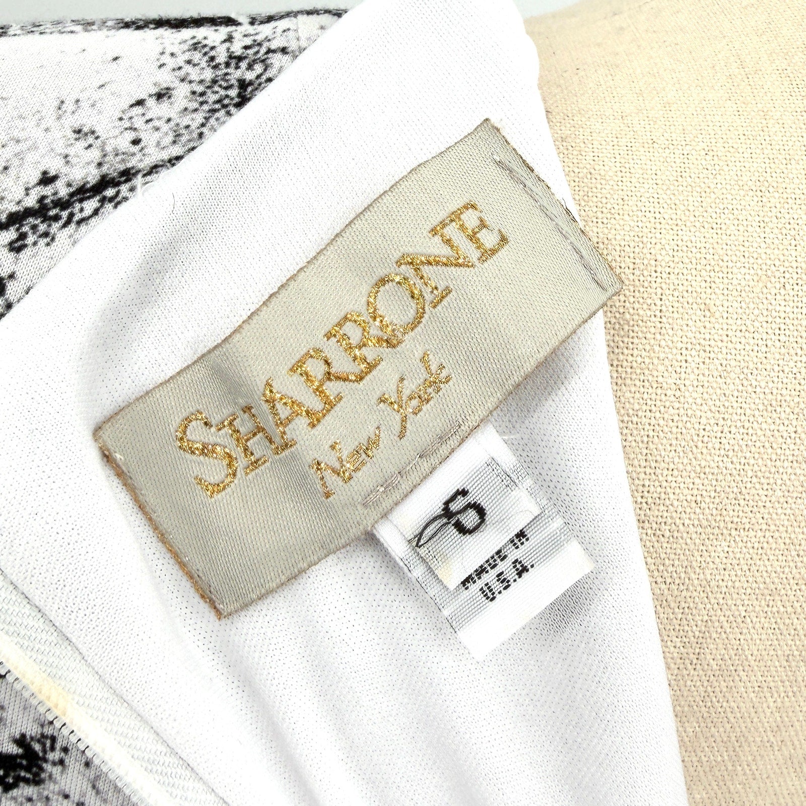 Vintage 90s Sharrone Black White Graphic Print Midi Dress