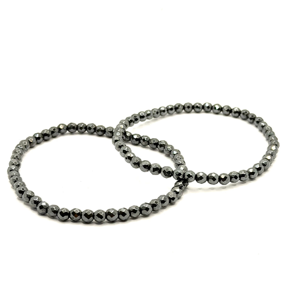 Pair of Faceted Hematite Bead Stretch Bracelets