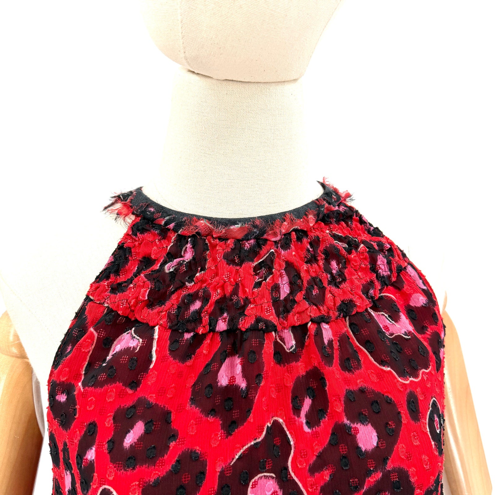 Giambattista Valli for Impulse Red Leopard Print Smocked Mini Dress