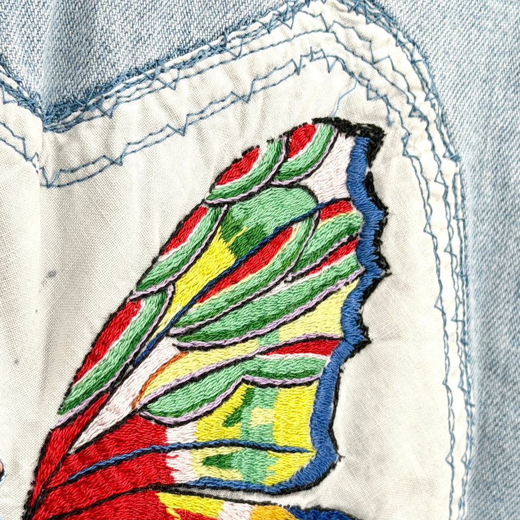 Vintage 90s Gap Light Blue 100% Cotton Butterfly Embroidered Denim Shirt