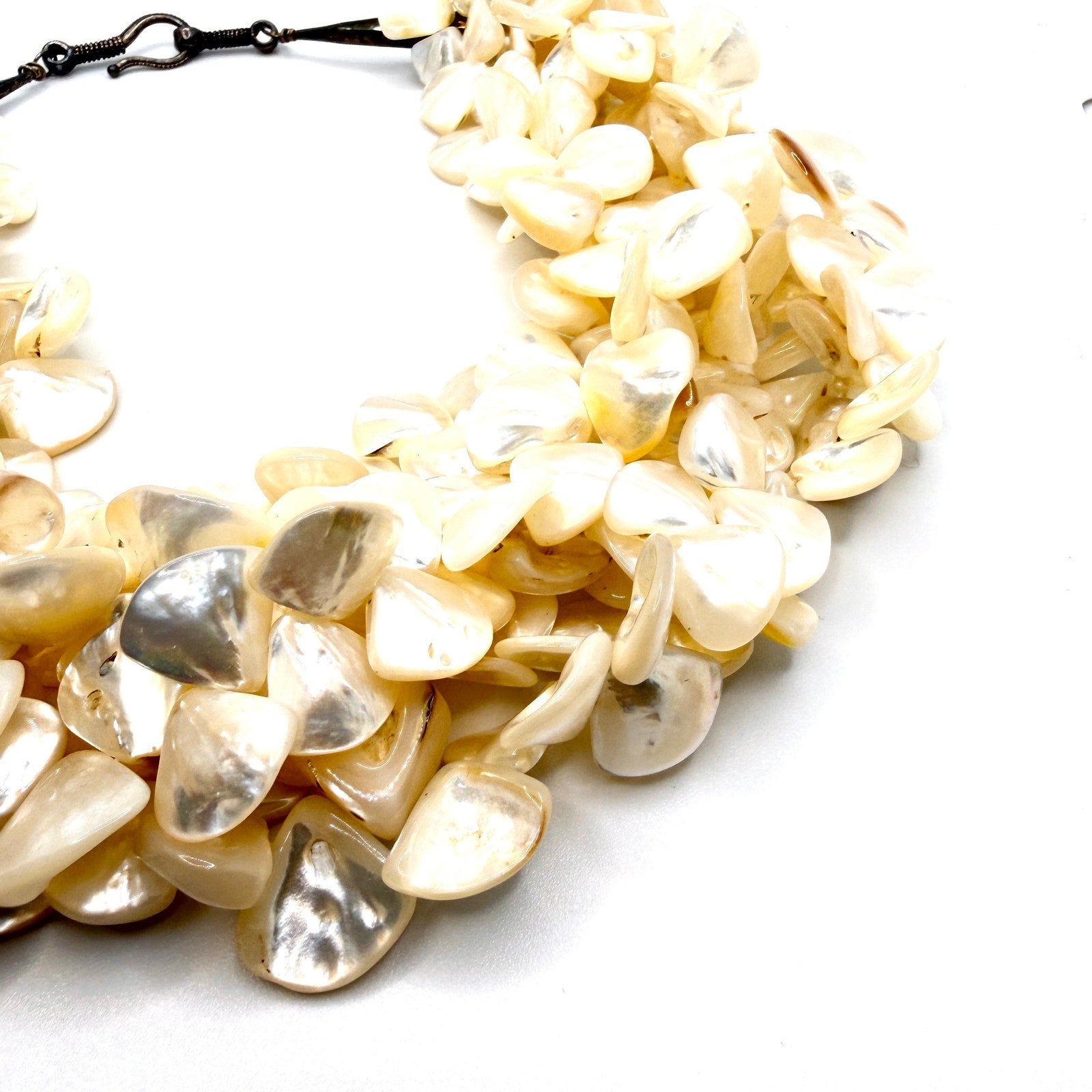 Vintage 90s White Mother of Pearl Multi Strand Statement Necklace