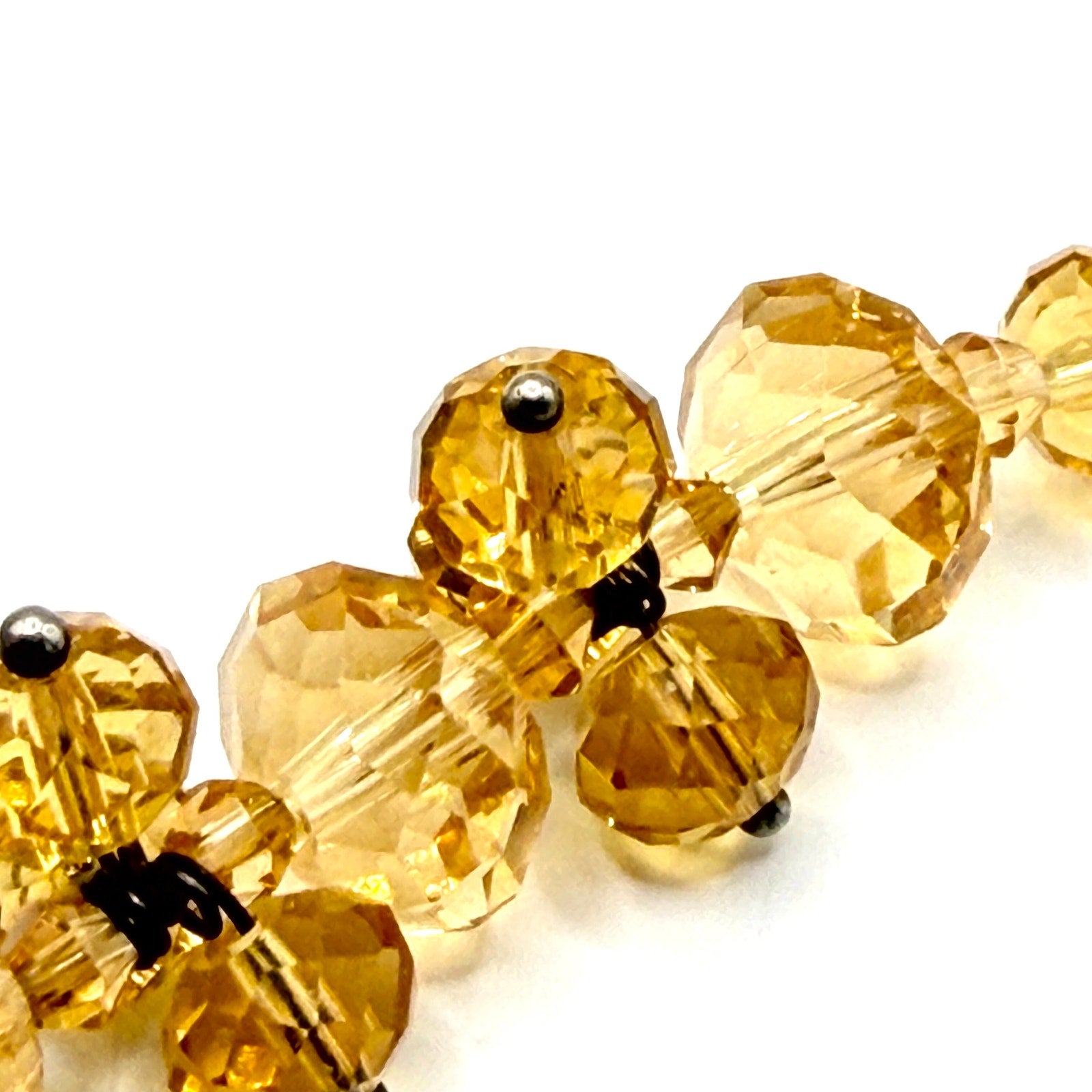 Vintage 90s Honey Amber Glass Faceted Cluster Magnetic Statement Necklace