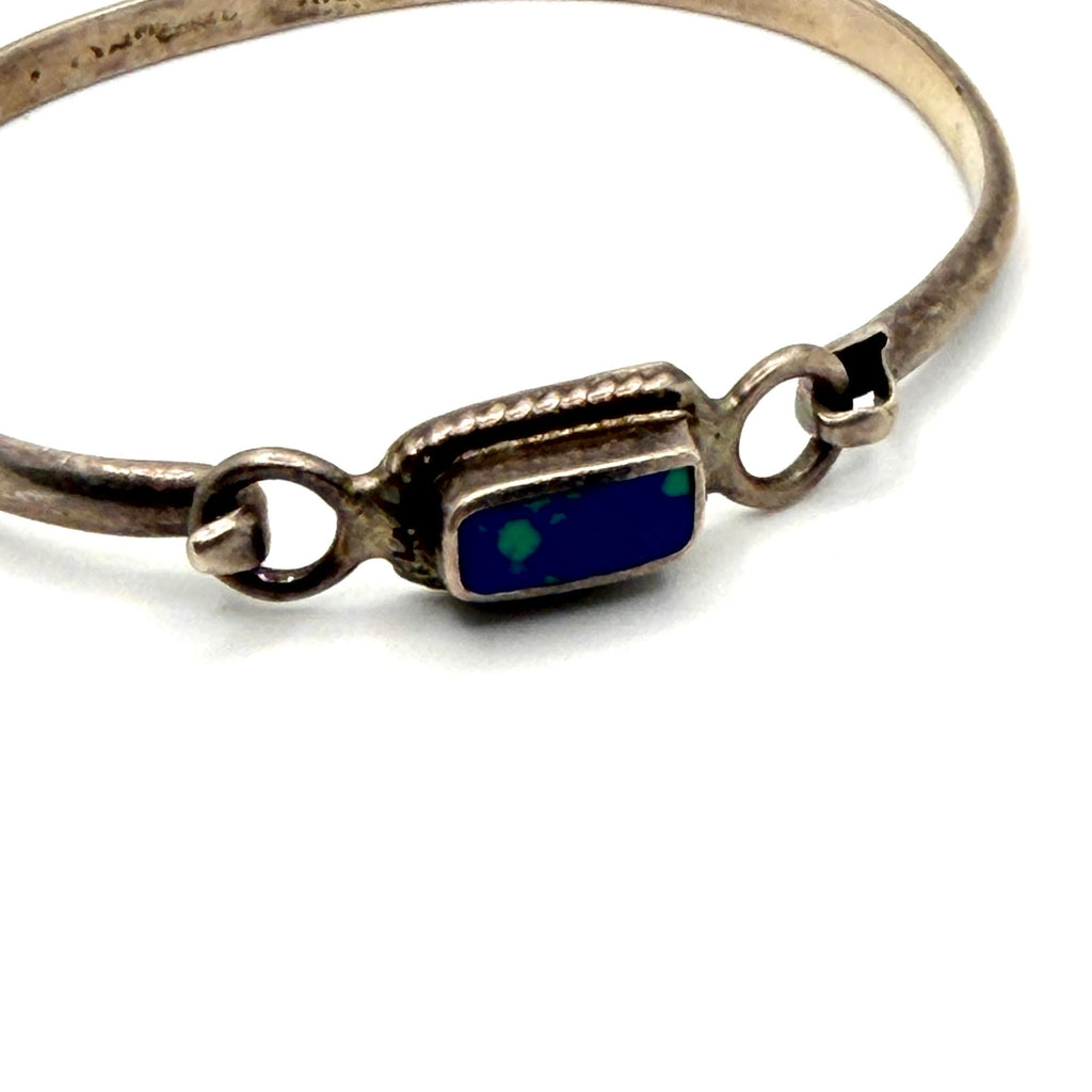 Vintage 90s Stamped Mexico Sterling Silver Azurite Malachite Bangle Bracelet