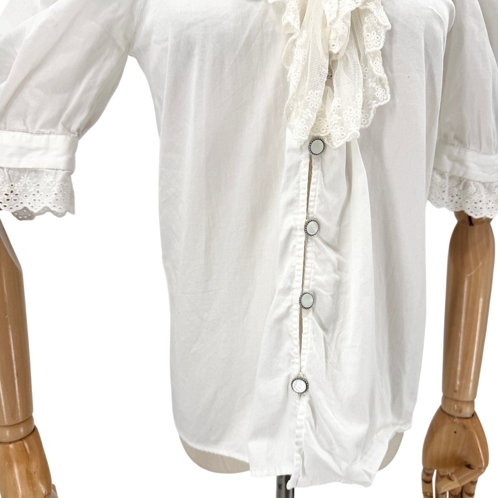 The Kooples White Cotton Lace Ruffle Puff Sleeve Blouse