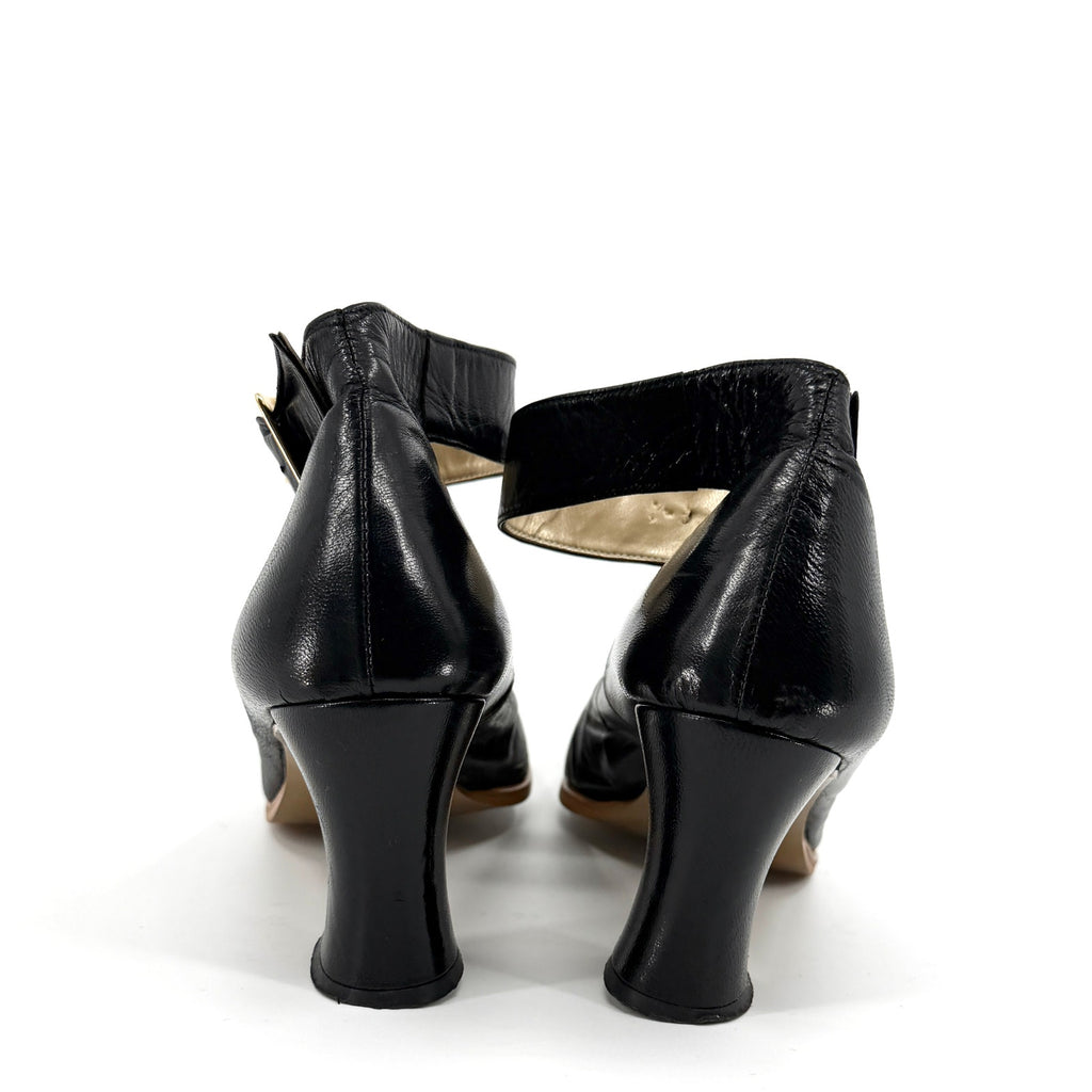 Vintage 90s Gino & Salvatore Black Leather Glam Block Heel Mary Jane Pumps