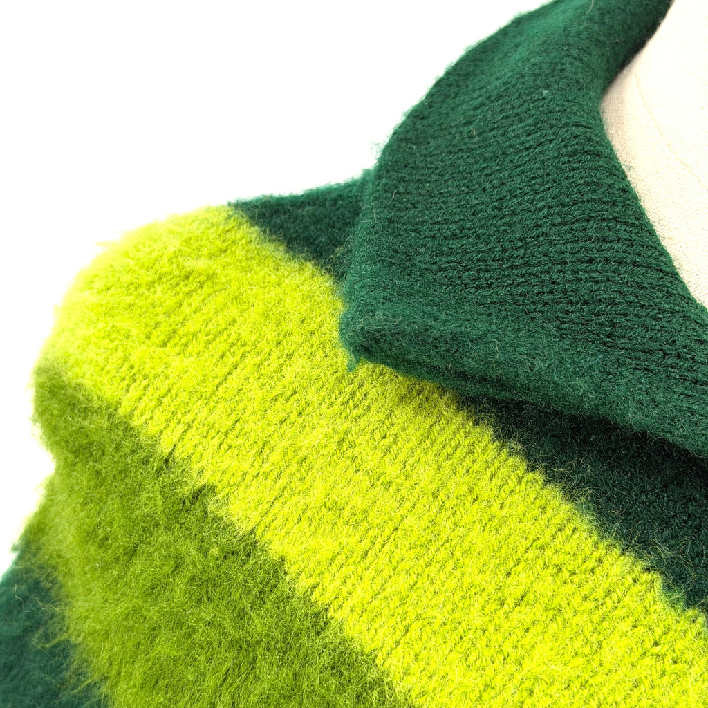 Vintage 70s Green Chevron Striped Acrylic Knit Fringe Poncho Cape