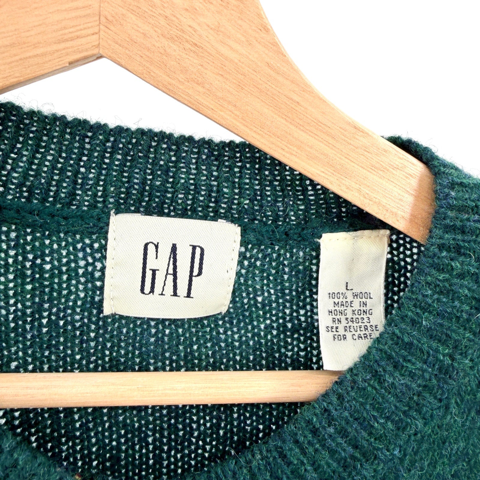 Vintage 90s Gap Green 100% Wool Cardigan Sweater