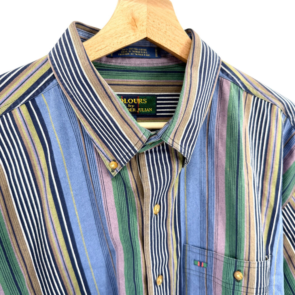 Vintage 90s Colours by Alexander Julian Blue Green Stripe 100% Cotton Shirt