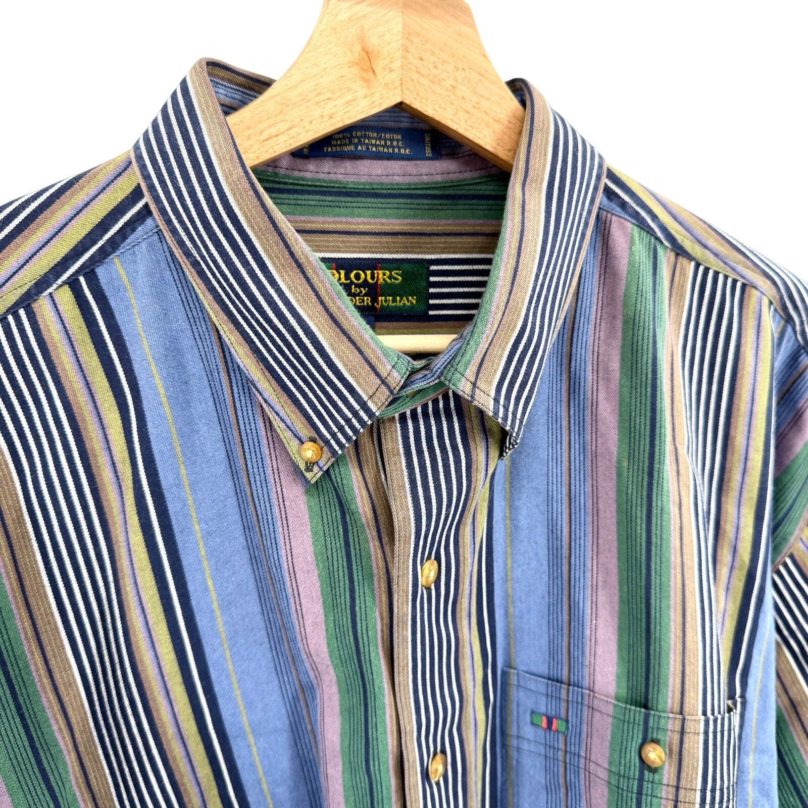 Vintage 90s Colours by Alexander Julian Blue Green Stripe 100% Cotton Shirt