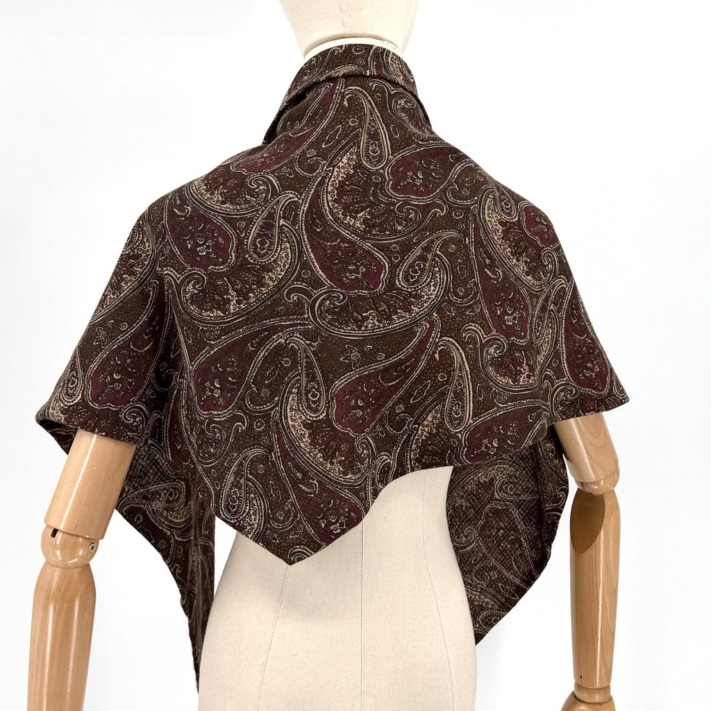 Vintage 80s Boho Maroon Olive Paisley Print Two Ply Triangle Shawl Scarf
