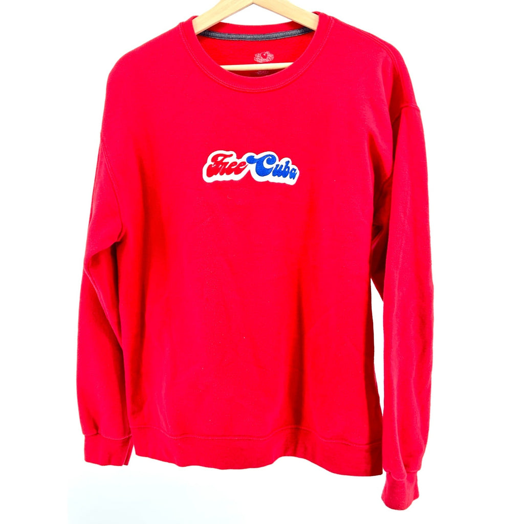 Fruit of the Loom Red Embroidered Free Cuba Protest Graphic Sweatshirt