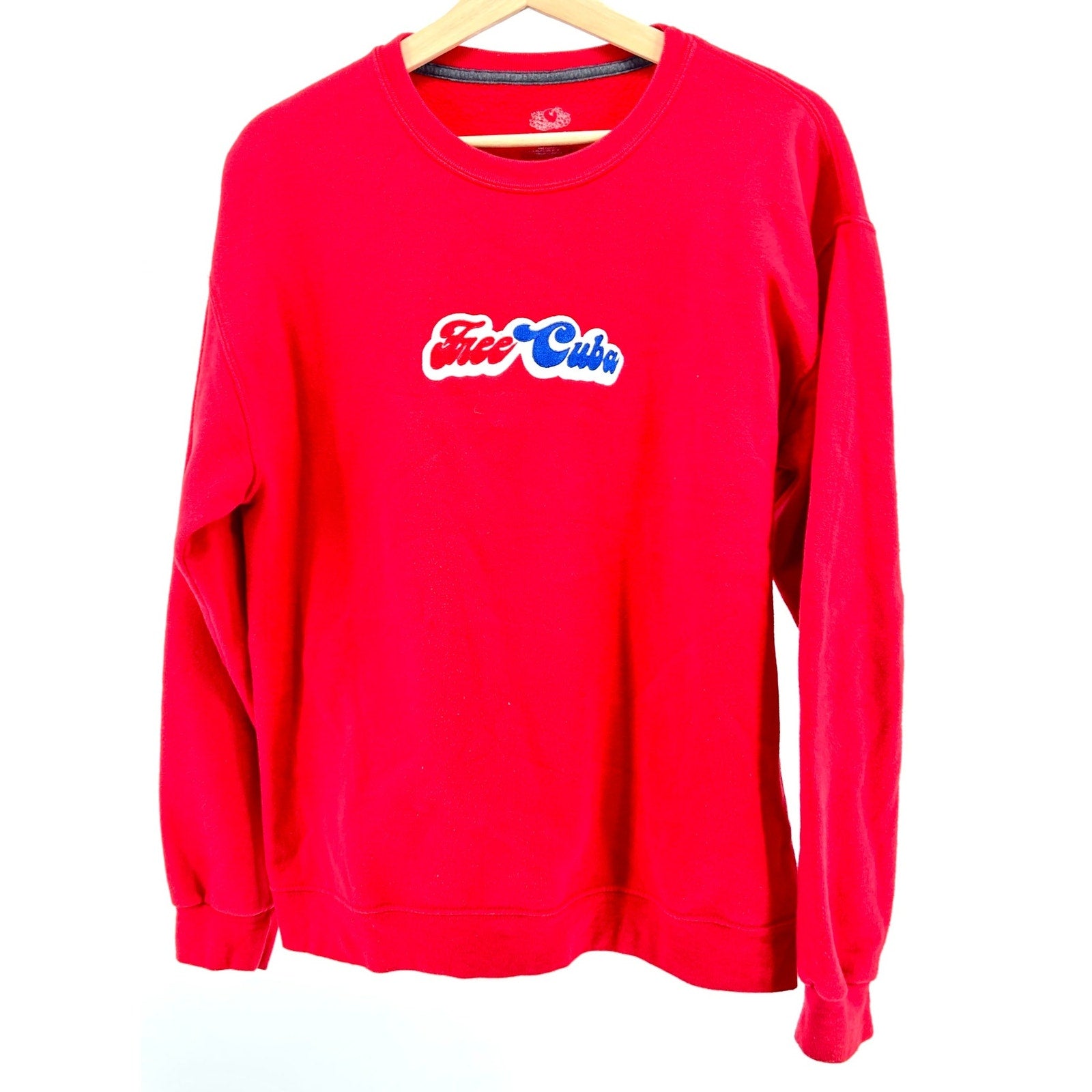 Fruit of the Loom Red Embroidered Free Cuba Protest Graphic Sweatshirt