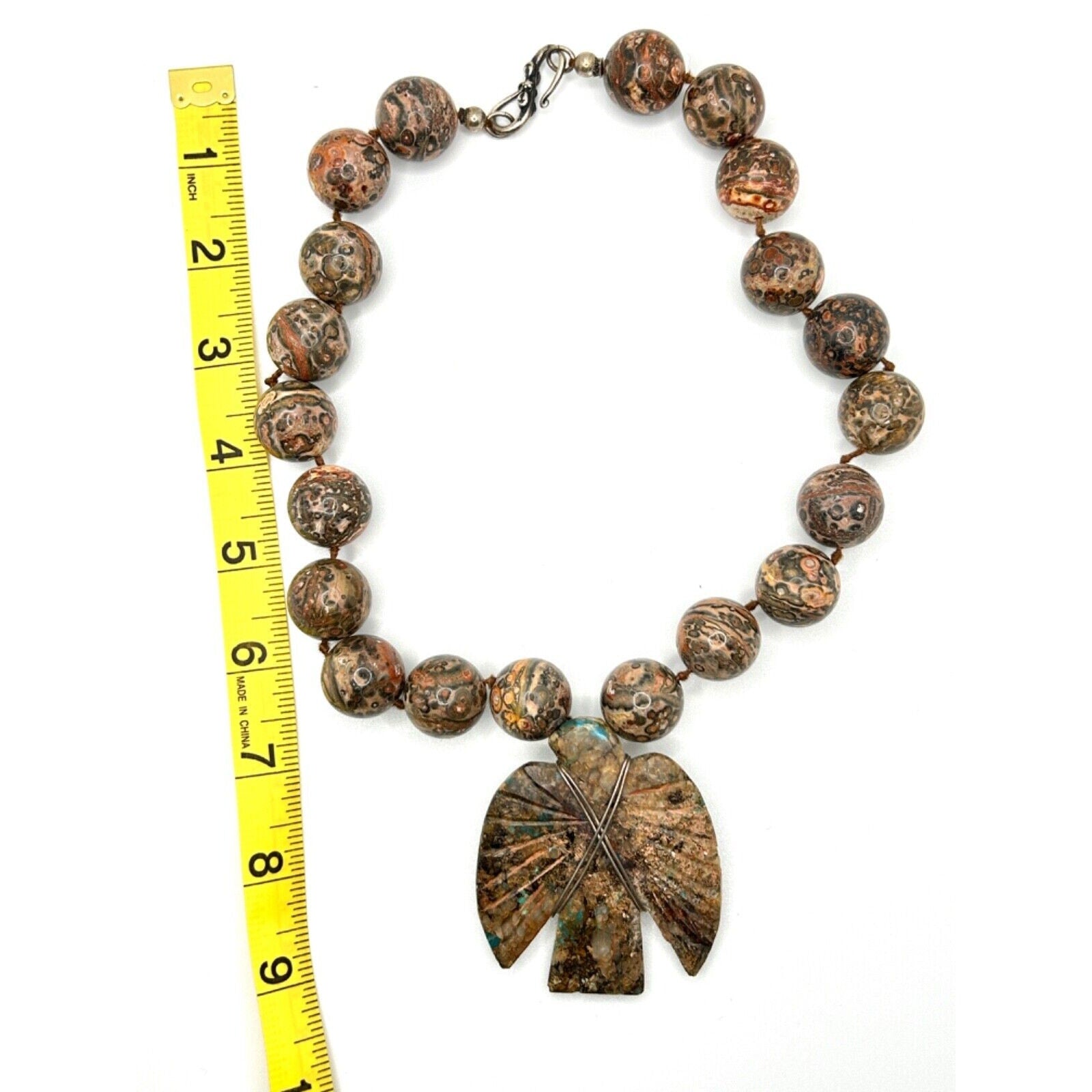 Vintage Artisan Leopard Skin Jasper Southwestern Hand-Carved Statement Necklace