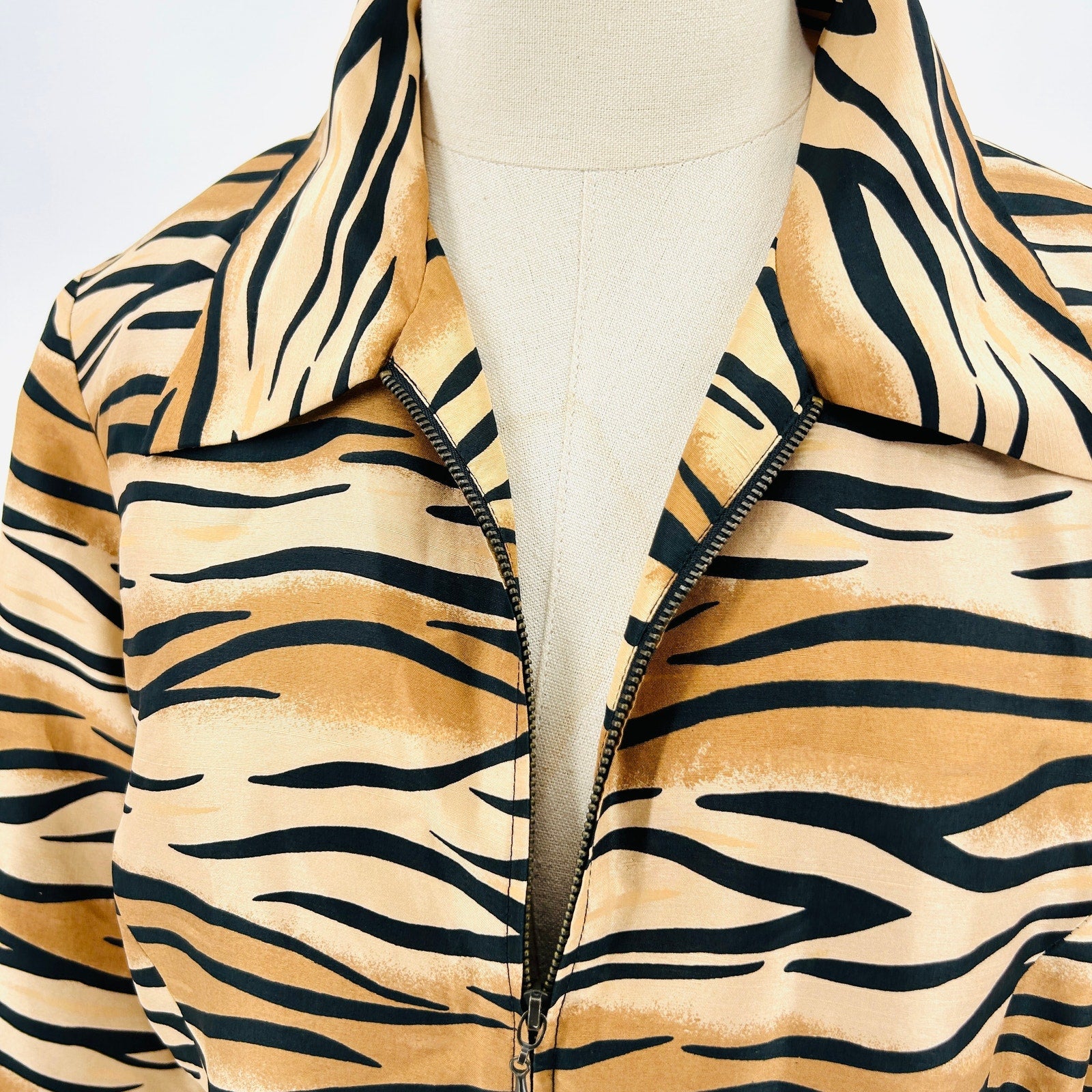Vintage Y2K Silkland Tiger Stripe Animal Print Silk Jacket