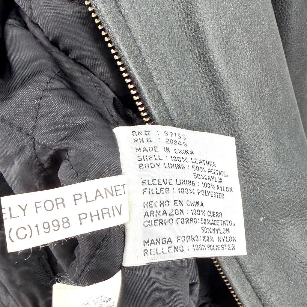 Vintage 90s Planet Hollywood Black Genuine Leather Columbus Bomber Jacket
