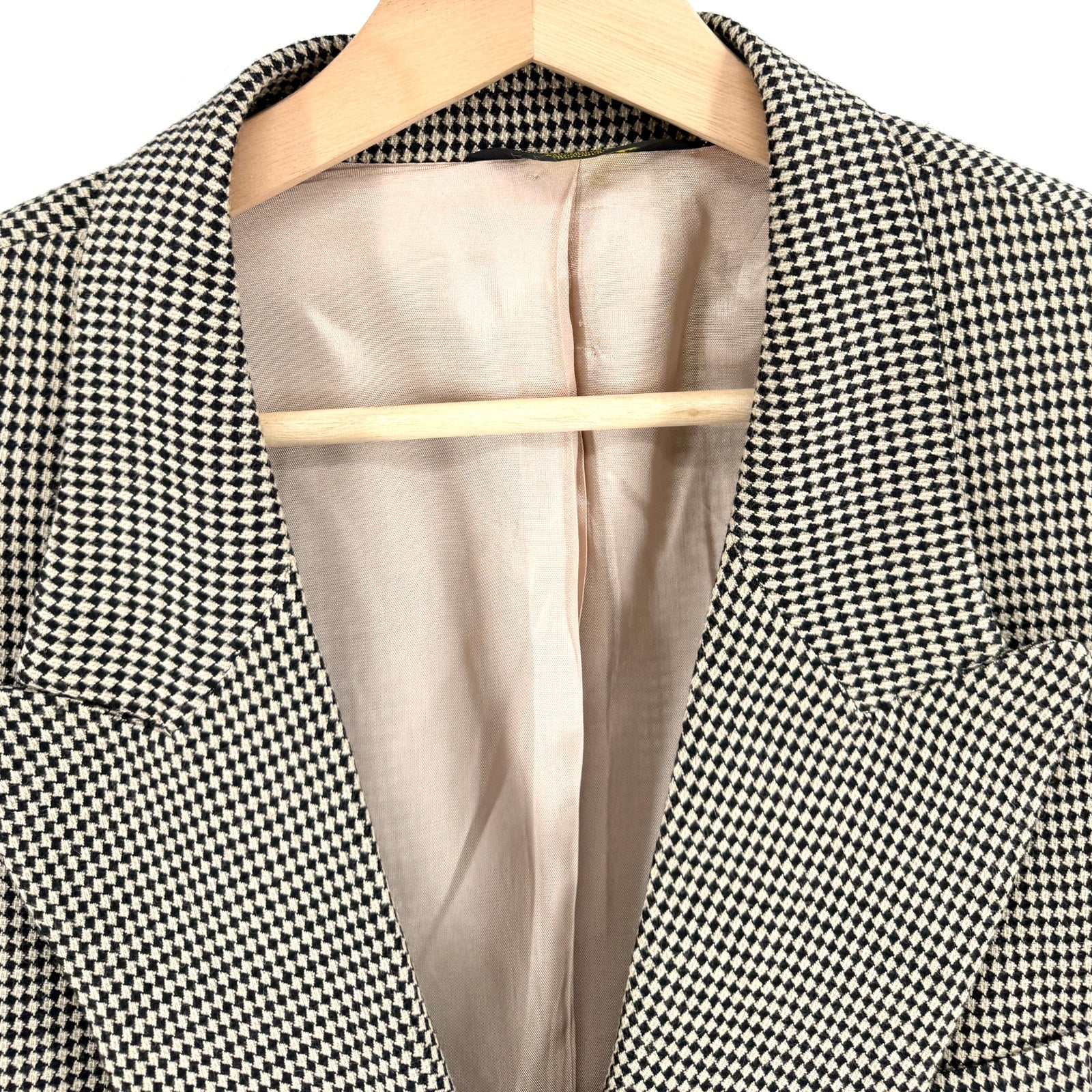 Vintage 90s J Riggins Beige Black Double Breasted Menswear Blazer Jacket