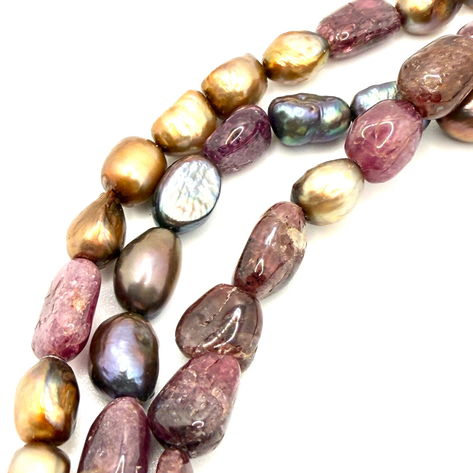 Vintage 90s Pink Tourmaline Garnet Pearl Layered Statement Necklace